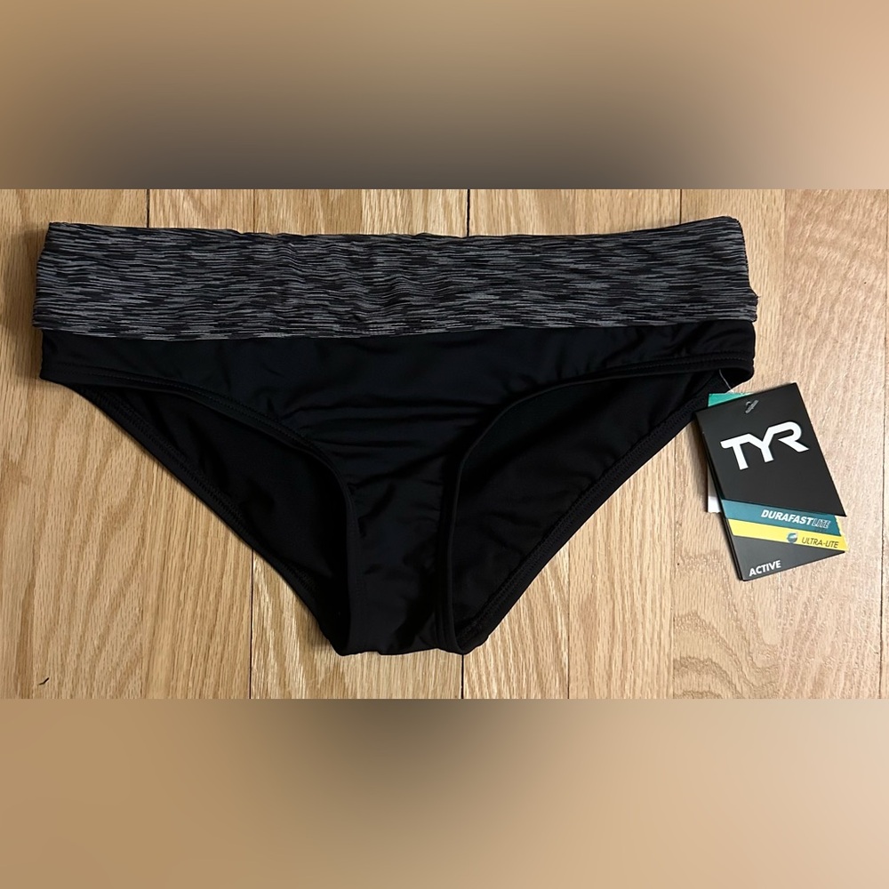 TYR NWT Sonoma Active Banded Waist Black Bikini Swim Bottom,Women’s Size 8